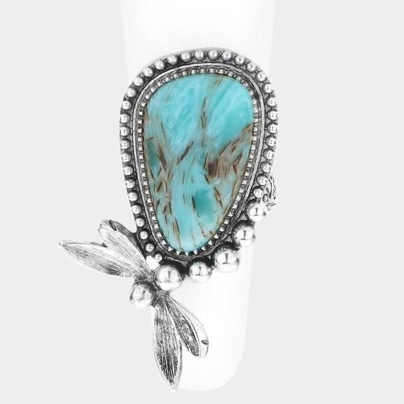 Turquoise Dragonfly Silver Stretch Ring NWT - Picture 3 of 6